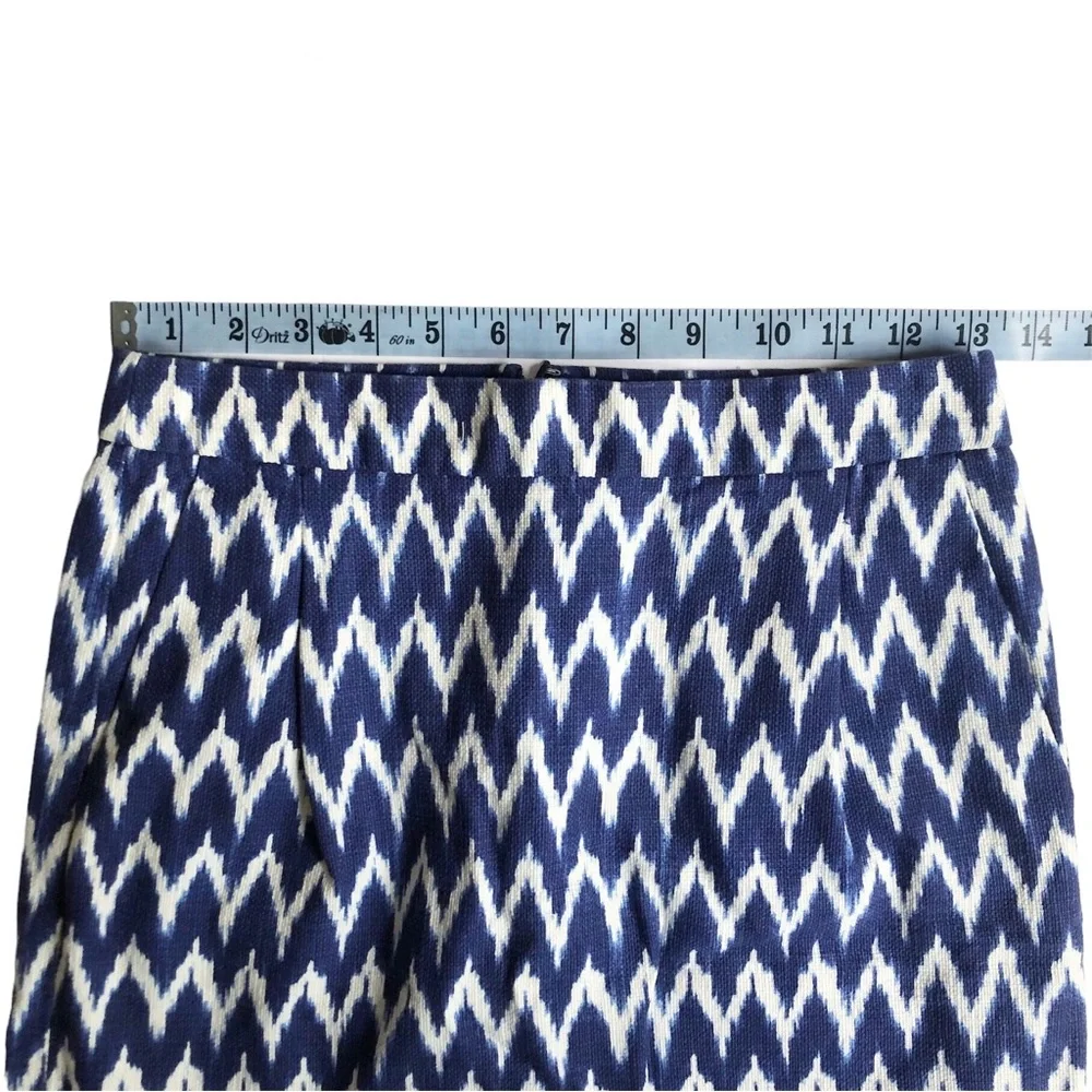 J.Crew Ikat Mini Skirt Blue Ivory Chevron Cotton Sz 0 Preppy Summer Coastal